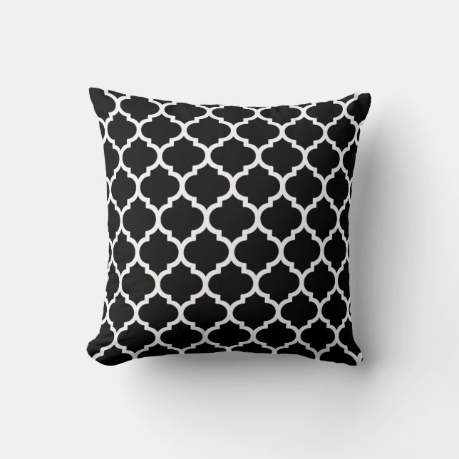 Moroccan  trellis pattern I Black and White Cushion (Front)