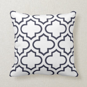 Moroccan Trellis Pattern Pillow in Navy Blue