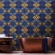 Moroccan Trellis Pattern Quatrefoils Blue Gold