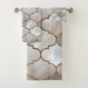 Moroccan trellis Pearl and Gold Bath Towel Set