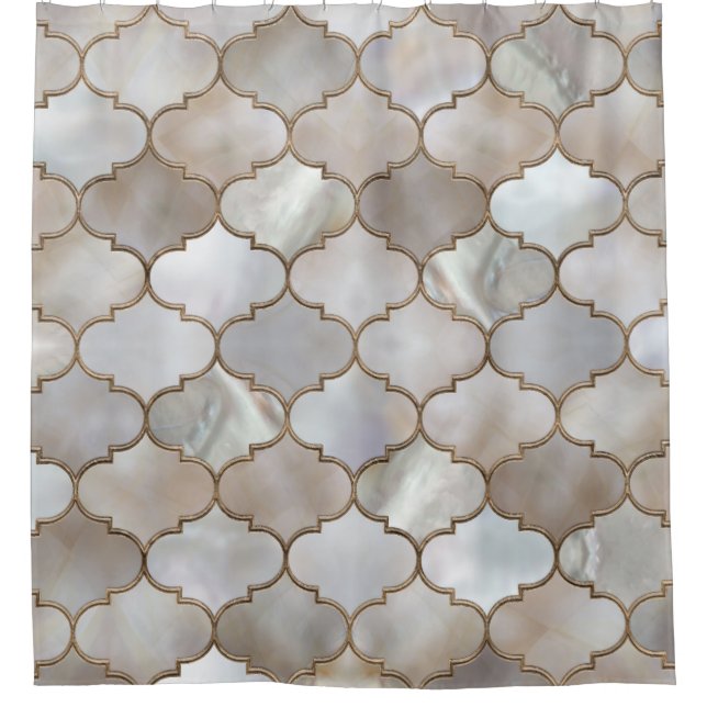Moroccan trellis Pearl and Gold Shower Curtain (Front)
