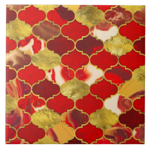 Moroccan trellis Reds and Gold Ceramic Tile