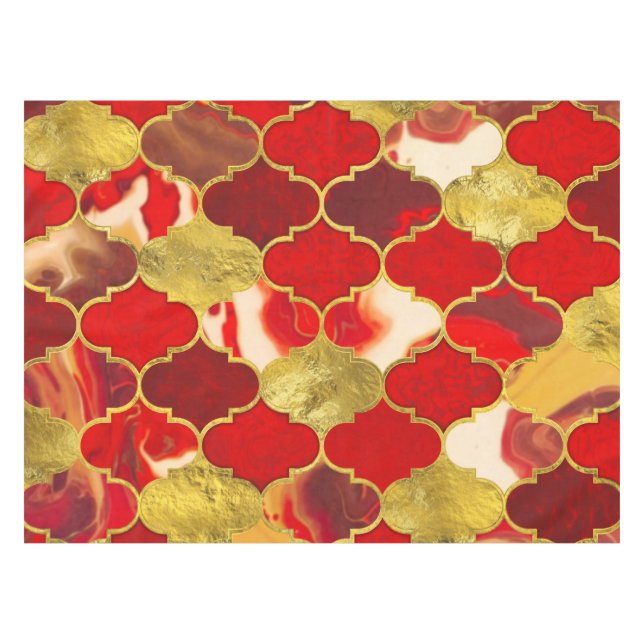 Moroccan trellis Reds and Gold Tablecloth (Front (Horizontal))