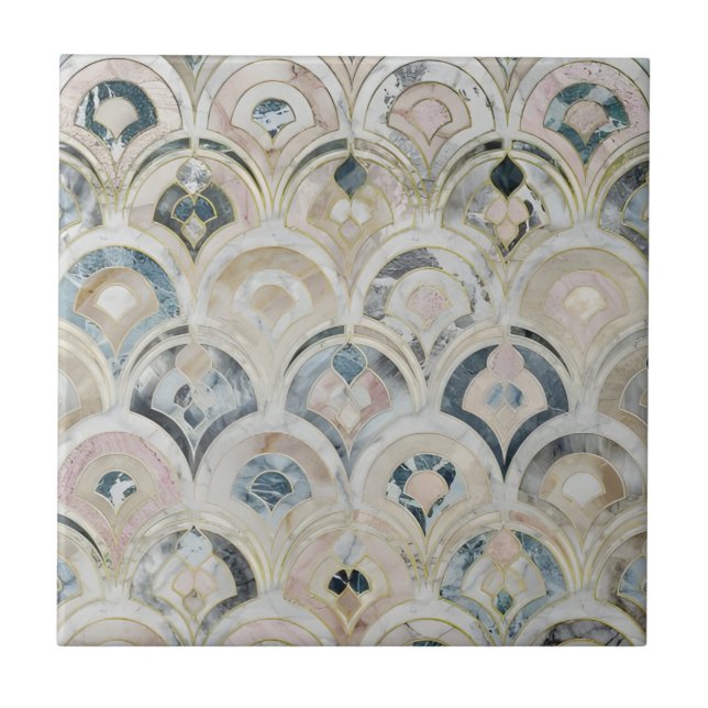 Moroccan trellis White marble and gold Ceramic Til Tile (Front)