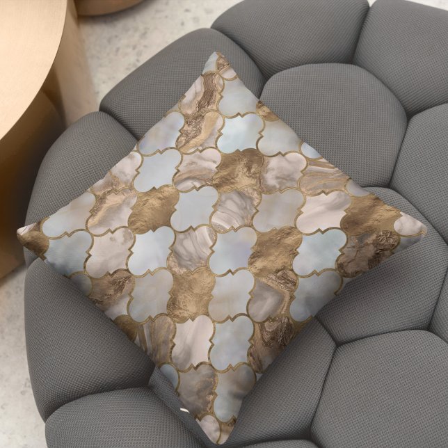 Moroccan trellis White marble and gold Cushion (Creator Uploaded)