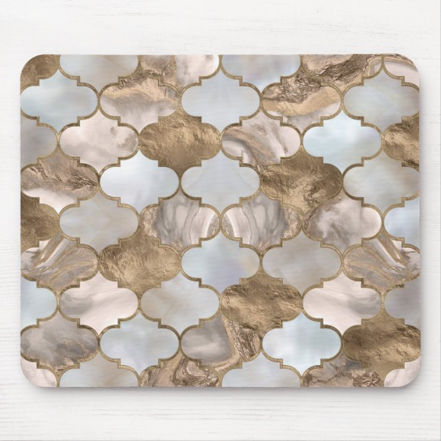 Moroccan trellis White marble and gold Mouse Pad (Front)