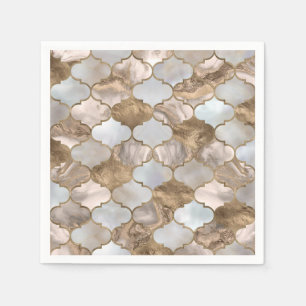 Moroccan trellis White marble and gold Napkin