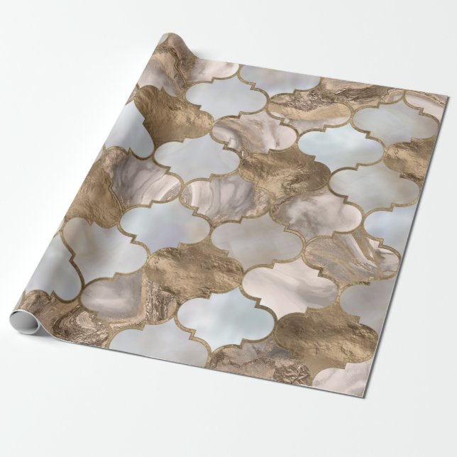 Moroccan trellis White marble and gold Wrapping Paper (Unrolled)