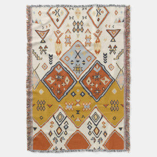 Moroccan Tribal Geometric Folk Art Pattern Throw Blanket