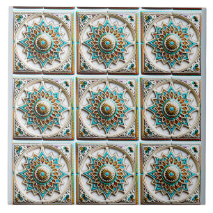 Moroccan Turquoise Mandala Inspired Ceramic Tile
