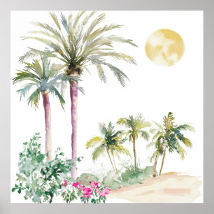 Moroccan Village Watercolor Boho Poster