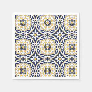Moroccan vivid blue yellow intricate ornamental  napkin