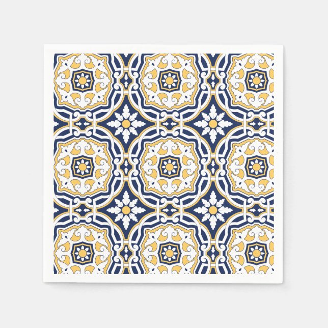 Moroccan vivid blue yellow intricate ornamental  napkin (Front)