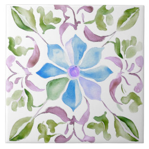 Moroccan Watercolor Boho Ceramic Tile