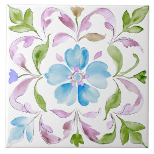 Moroccan Watercolor Boho Ceramic Tile