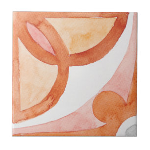 Moroccan watercolour orange grey floral ceramic tile