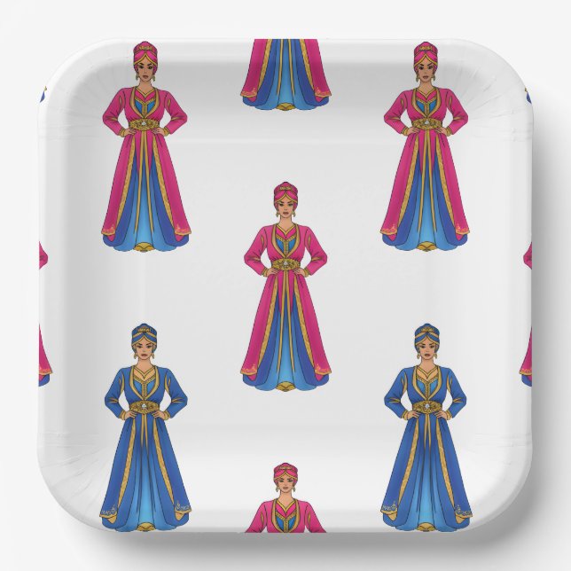 Moroccan Woman in Traditional Clothing Pattern Paper Plate (Front)