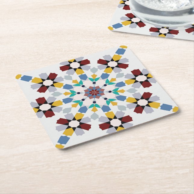 Moroccan Zelije !Moroccan Zellige Square Paper Coaster (Angled)