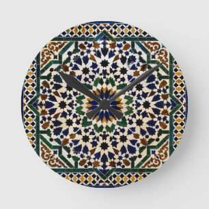 Moroccan Zellige Mosaic Gel Mouse Pad with Wrist R Round Clock