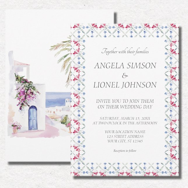 Moroccan Zellige Tiles Watercolor Wedding Invitation (Creator Uploaded)
