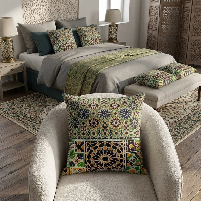 Moroccan Zellij Geometric Mosaic Tile Throw Pillow (Creator Uploaded)
