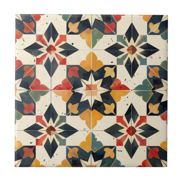 Moroccan Zellij Red Yellow and Green Ceramic Tile (Front)