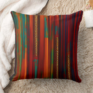 Moroccanrustic gold red orange blue green stripe  cushion