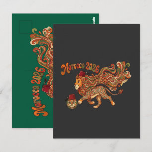 Morocco 2026 Atlas Lion Soccer Mascot Retro Art Postcard