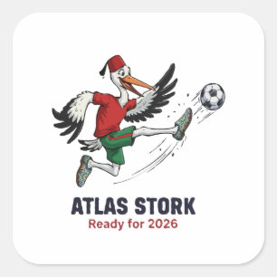 Morocco 2026 Atlas Stork Soccer Mascot – Fun Sport Square Sticker