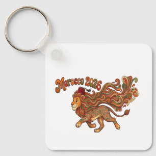 Morocco 2026 Retro Lion Mascot - Colourful Morocca Key Ring