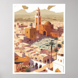Morocco Africa Art Vintage Travel Illustration Poster