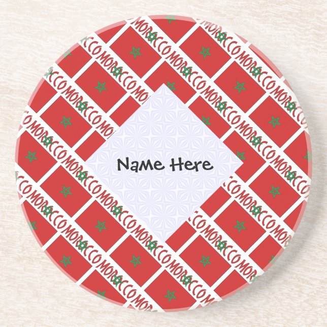 Morocco and Moroccan Flag Tiled with Your Name Coaster (Front)