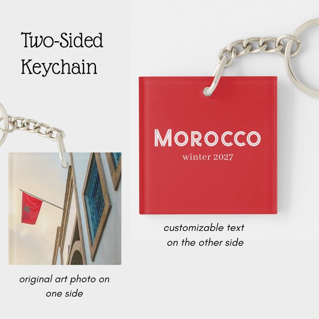 Morocco Architecture & Flag, personalised travel Key Ring (Creator Uploaded)