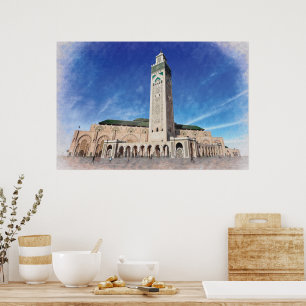 Morocco Casablanca Mosque Hassan 2 Islamic Poster