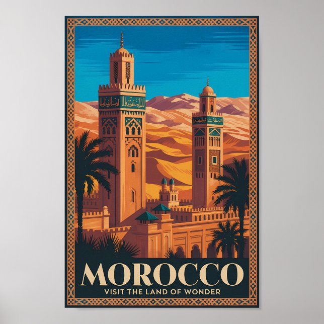  Morocco Desert Illustration Travel Art Vintage Poster (Front)