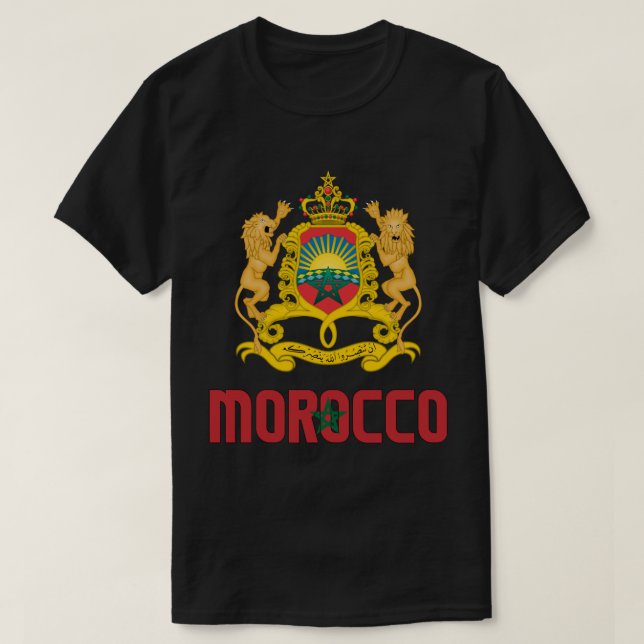 Morocco Flag and Coat Of Arms Patriotic T-Shirt (Design Front)