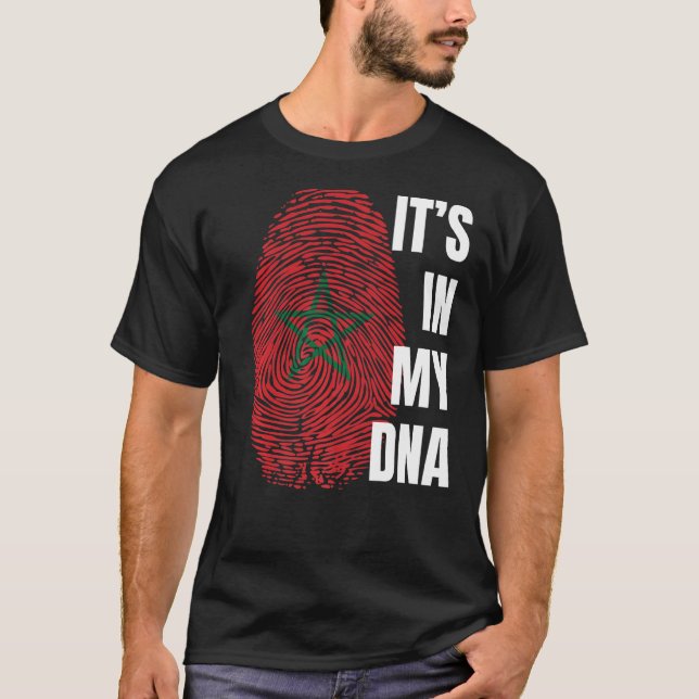 Morocco Flag Dna Fingerprint Black History Month T-Shirt (Front)
