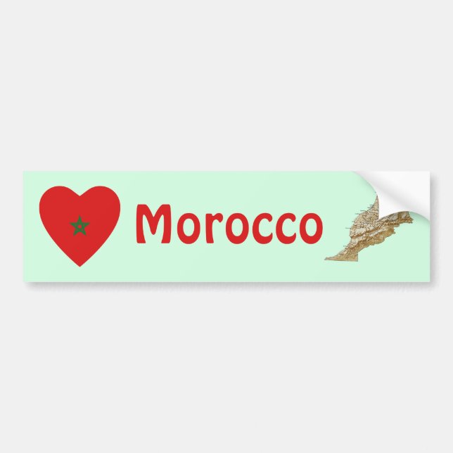 Morocco Flag Heart + Map Bumper Sticker (Front)