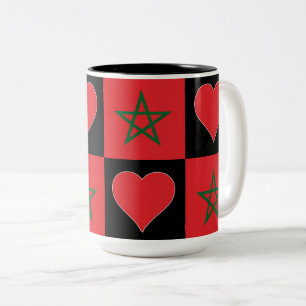 Morocco Flag Heart Pattern Fun Patriotic Moroccan Two-Tone Coffee Mug