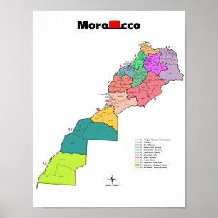 Morocco Flag Map with state boundary outlines. Poster