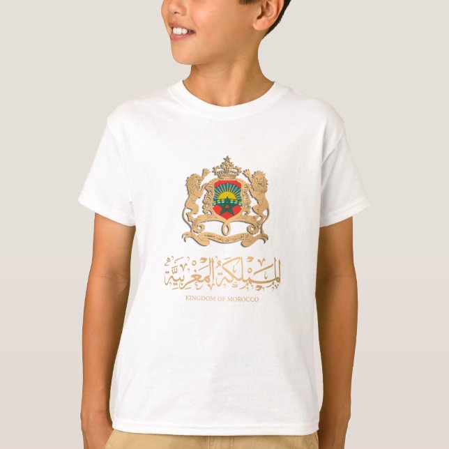 MOROCCO FLAG ON GOLD EMBLEM شعار المغرب T-Shirt (Front)