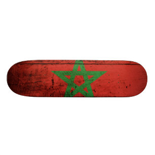 Morocco Flag on Old Wood Grain Skateboard