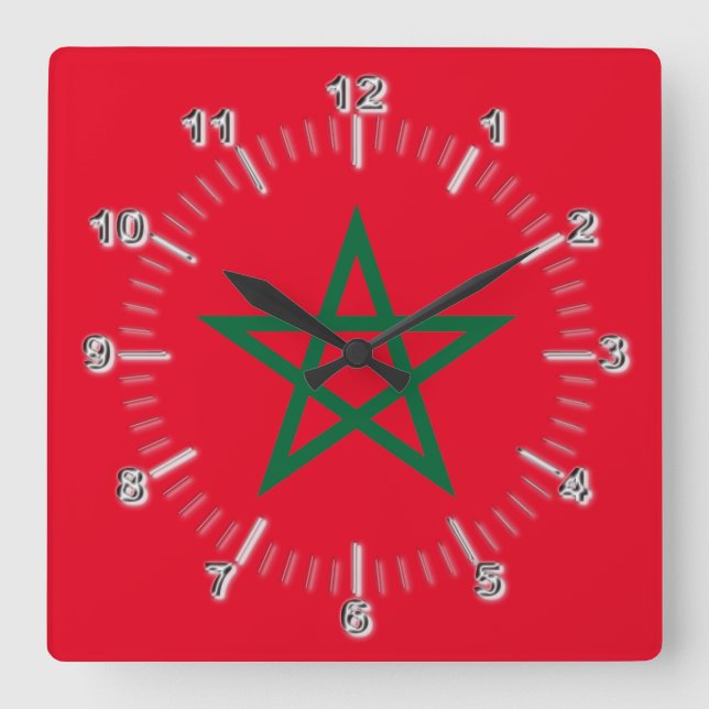 Morocco flag square wall clock (Front)