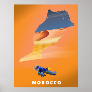 Morocco Illustrated Map travel poster print.