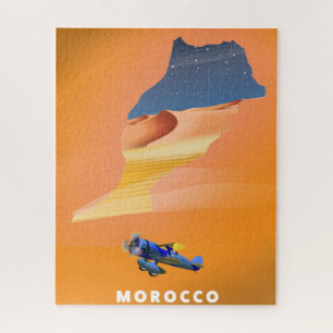 Morocco Illustrated Map travel poster print. Jigsaw Puzzle