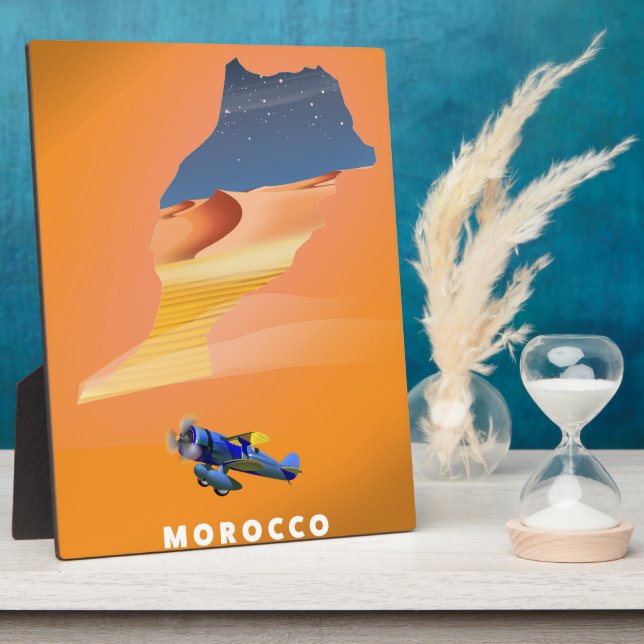 Morocco Illustrated Map travel poster print. Plaque (Side)