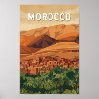 Morocco Illustration Travel Art Vintage