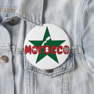 Morocco is a wordmark of doors, dunes, and palms 10 cm round badge