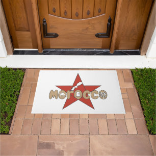 Morocco is a wordmark of doors, dunes, and palms doormat