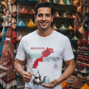 Morocco Map Art – Red & Green Moroccan T-Shirt